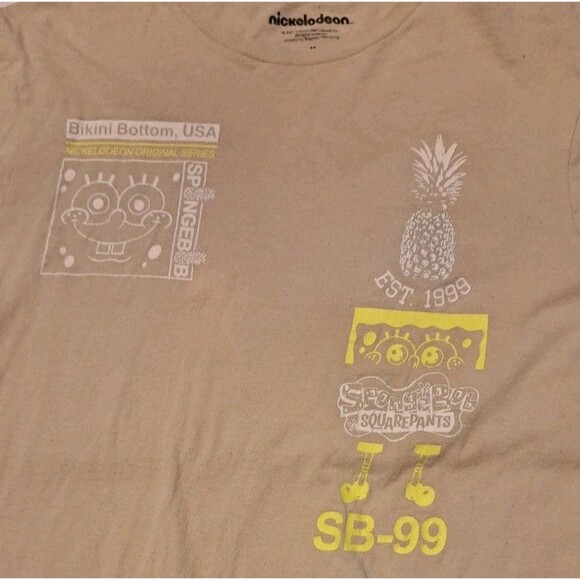 SpongeBob Nickelodeon Medium Grey Distressed Short Sleeve Bikini Bottom T-Shirt - Picture 2 of 8
